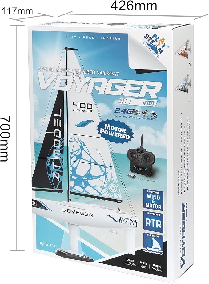 PLAY STEAM Voyager400 2.4GHz RC Motor Powered Sailboat in Red - 26 Tall