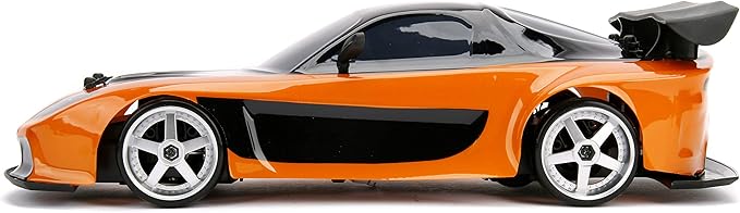 Jada Toys Fast &amp Furious Han’s Mazda RX-7 Drift RC Car 1: 10 Scale 2.4Ghz Remote Control Orange &amp Black Ready to Run USB Charging (Standard) (99700)