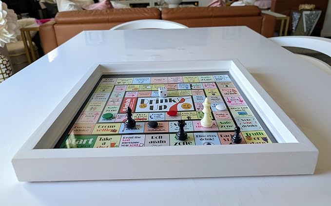 Real Glass Top Game Board with Chess Checkers Backgammon Ludo (Caribbean &amp Indian) Chausar Pachisi Tic-Tac-Toe Snakes and Ladders and a Drinking Dice Board Game.