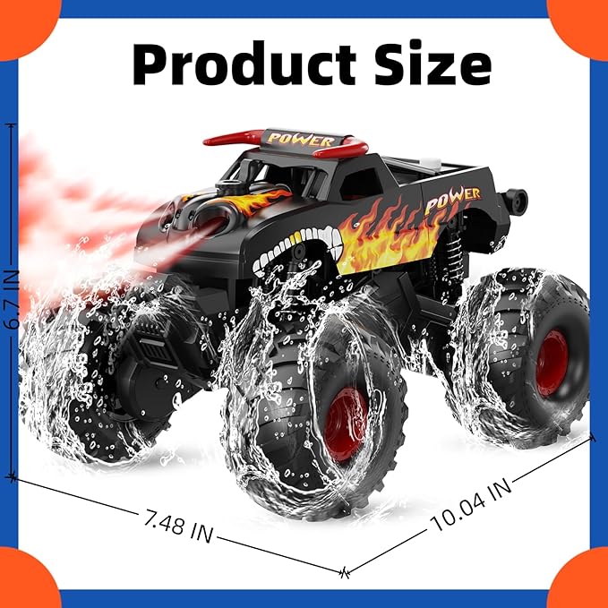 Remote Control Monster Truck Waterproof - 1:16 Scale RC Truck Rc Cars for Boys Age 8-12 Christmas Birthday Gifts 4WD All Terrain Off-Road Pickup Toys for 8 9 10 11 12 Year Old Black