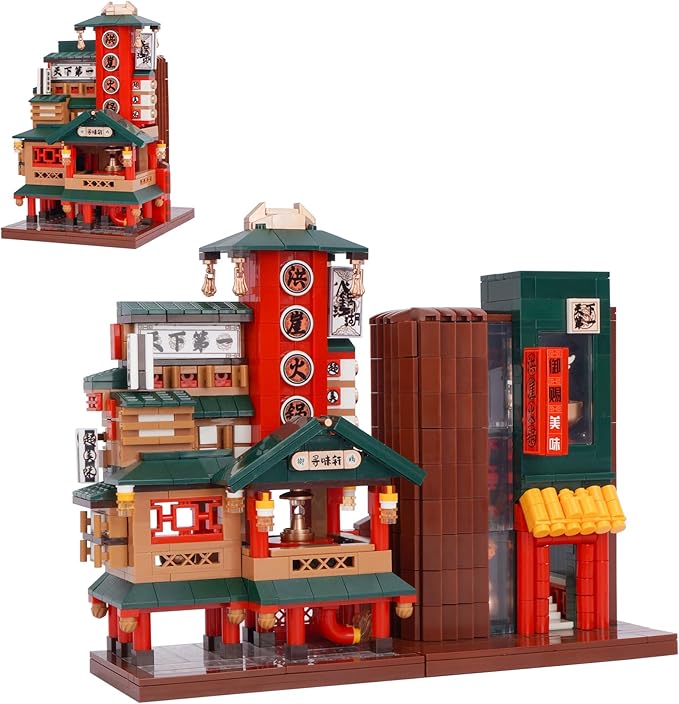 Oichy Chinese Street View Hot Pot Shop Mini Building Blocks MOC Construction Toy 1006 PCS Simulation Architecture Blocks Creative Building Sets for Adults Kids
