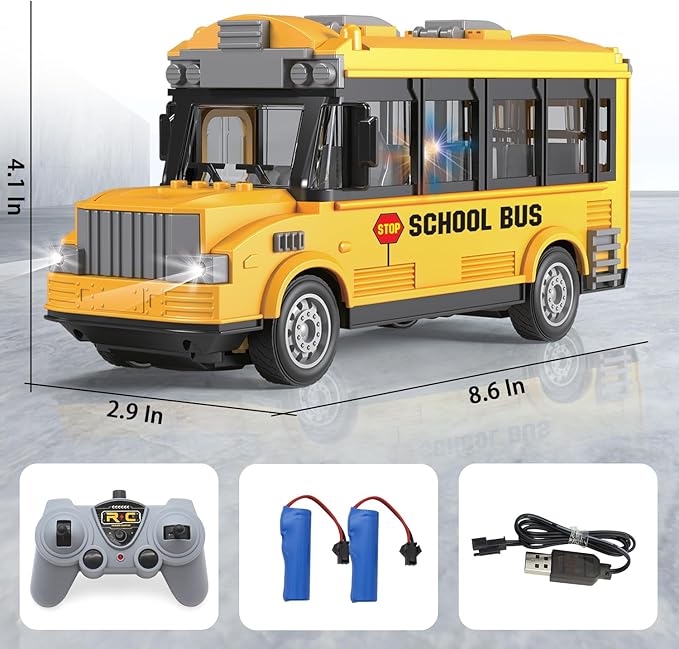 Dollox 1/30 RC School Bus 2.4G Remote Control School Car 4 Channel City Classic Bus Toy Electronic Vehicles Opening Door for Toddlers with Lights (School Bus)
