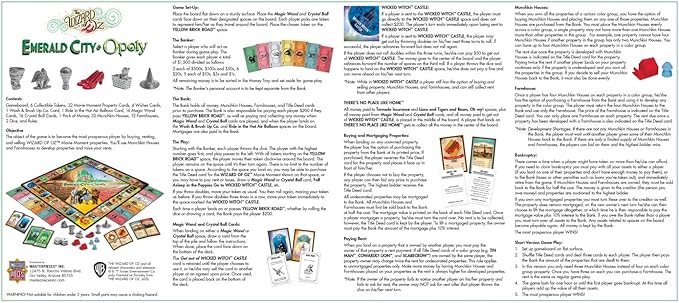 MasterPieces Opoly Board Games - The Wizard of Oz Emerald City Opoly - Officially Licensed Board Games for Adults Kids &amp Family