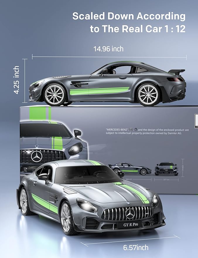 MIEBELY Remote Control Car Mercedes Benz 1/12 Scale Official Authorized GT R Pro Rc Cars 7.4V 900mAh Rechargeable Battery 2.4Ghz Rc Drift Cars W/LED Toy Car Birthday Gift for Boys Kids Adults Age 6+