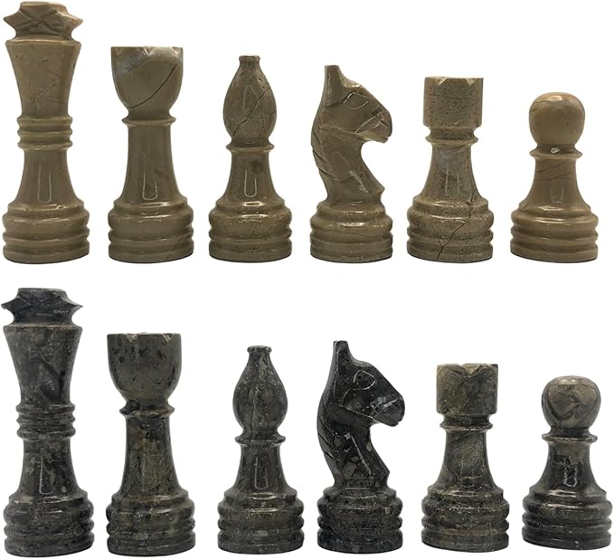 Handcrafted Premium Marble Chess Pieces Set – Elegant 32-Piece Replacement for 12-15 Inch Chess Boards Storage Box (Verona and Grey)