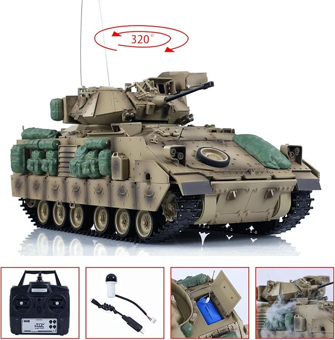 US in Stock 1/16 TD RC Battle Tank Plastic for M2A2 Bradley RC Electric Infantry Fighting Vehicle Model 320°Turret Rotation Light Sound Smoke Unit BB Shooting Airsoft Tank(Basic-Edition)