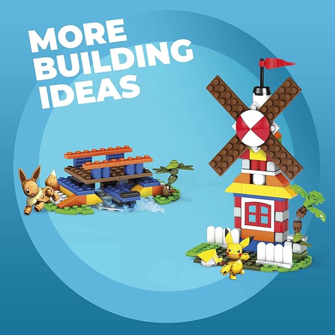 MEGA Pokémon Building Toys Set Building Box with 450 Pieces 2 Poseable Characters and Storage Box for Kids