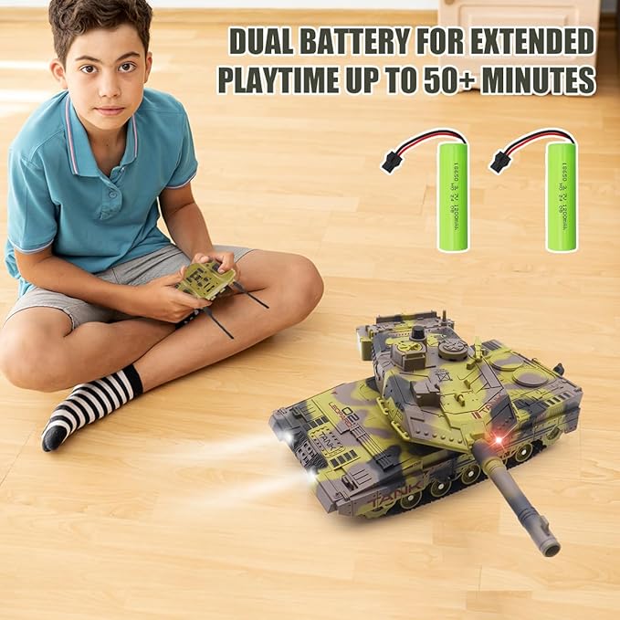 RC Tank - 2.4Ghz Remote Control Army Tank Toys with Auto Demo Sound Light Smoke - 13 Channel Military Vehicles Model Gift for Kids Adults Boys Age 6-8 9-12 Army Beige