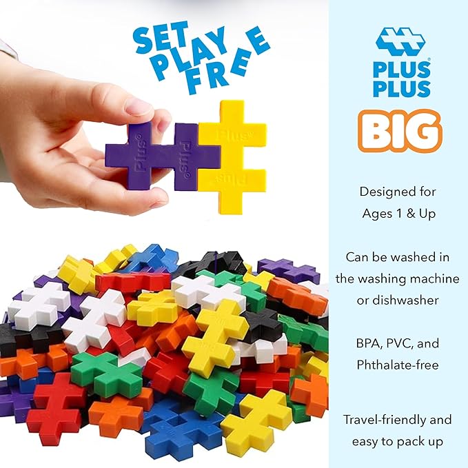 PLUS PLUS BIG - Open Play Set - 100 Piece - Basic Color Mix Construction Building Stem Toy Interlocking Large Puzzle Blocks for Toddlers and Preschool