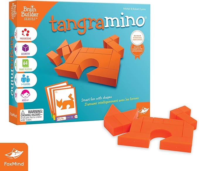 FoxMind Games: Tangramino Spatial Logic and Visualization Game Smart Fun with Shapes 64 Smart Puzzles to Work Through 6 Levels of Complexity Develops STEM Skills 1+ Players for Ages 6 and up