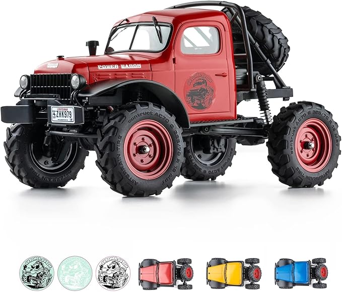 FCX24 RC Crawler 1/24 Remote Control Car Power Wagon 4WD RC Crawler Two-Speed Shift RC Rock Crawler 8Km/h with Portal Axle Metal Gears for Adults (Red)