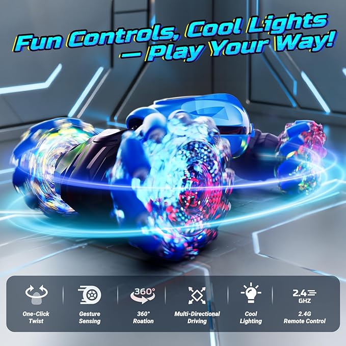 Holyton Gesture &amp Remote Control RC Stunt Car with Magic Color-Changing Body Cool Lights &amp Music 4WD All-Terrain Vehicle Photochromic Coating Gift for Boys Girls Age 6-7-8-9-10-11-12