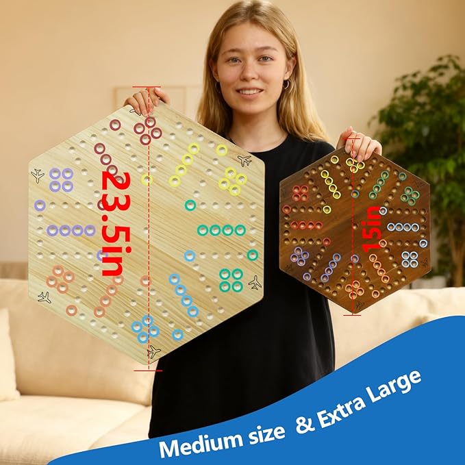 Wahoo Marble Board Game - Extra Large 23.6 Inches Game Board for 4 and 6 Players Classic Family Fun with 30 Marbles 6 Dice Storage Bag &amp Gift Box Bright Colors. (Extra Large Log)
