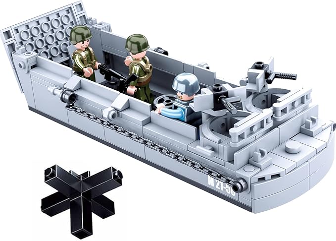 World War 2 Landing Craft Building Toys WW2 Military Vehicle Brick Set WWII Army Warship Boat Model Block with 4 Soldiers Figures (325 Pieces)