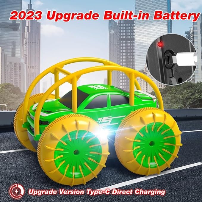 MaxTronic Amphibious Remote Control CarRechargeable RC Cars Toy 360° Flips Rotation Stunt Crawler 15KM/H 4WD All Terrain Outdoor Indoor Toy for Kids Boys Girls 3-12