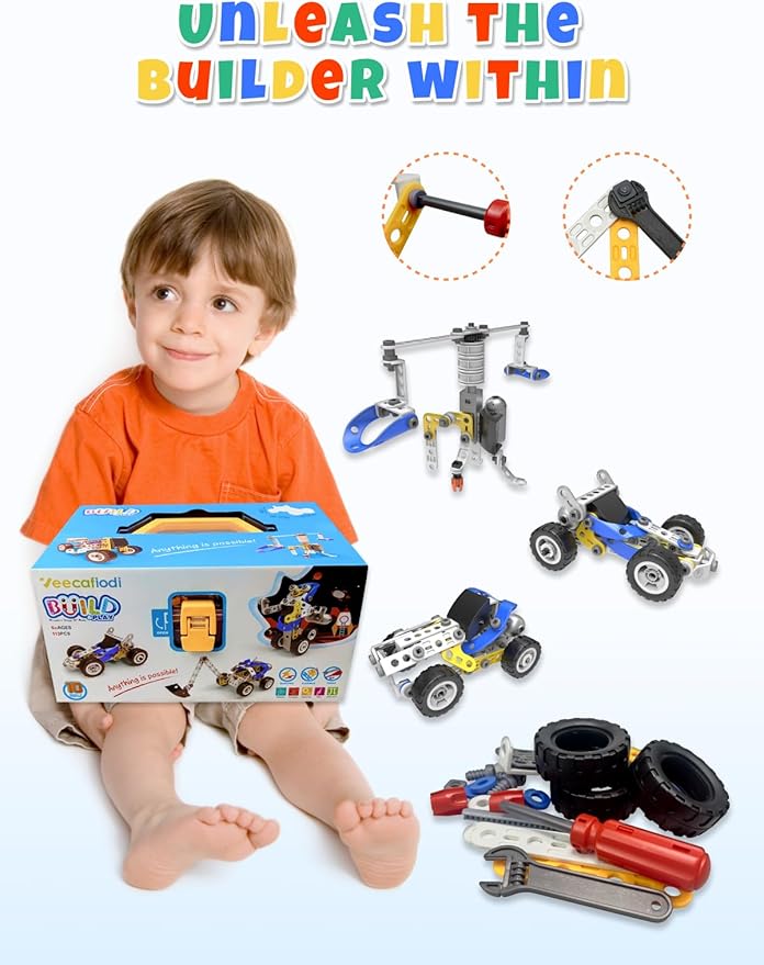 10 in 1 STEM Toys for 5 Year Old Boy Building Toys for Kids Ages 4-8 5-7 6-8 STEM Engineering Construction Kit with Electric Motor Educational Science Gift for 5 Year Old Boys