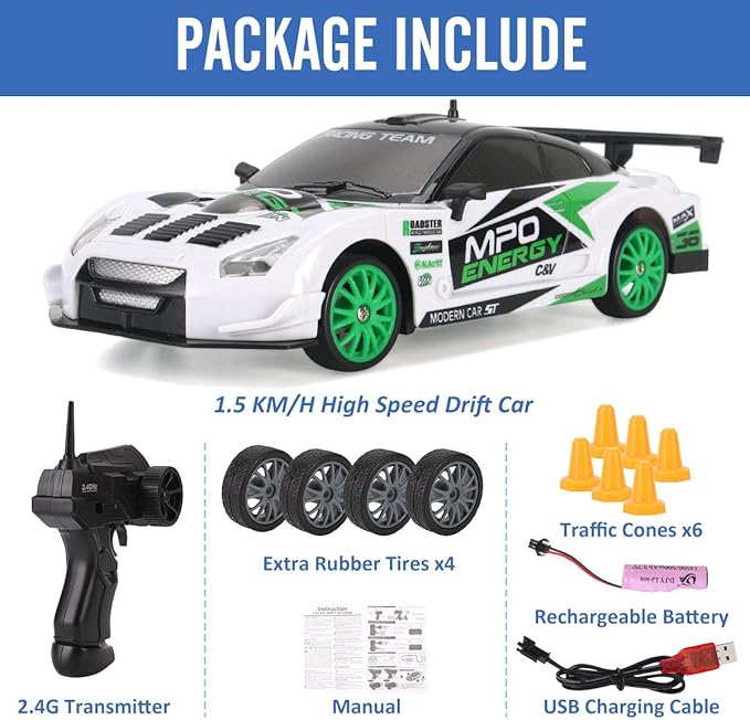 Liberty Imports RC Drift Car 1/24 2.4GHz 4WD Remote Control Sport Racing On-Road Vehicle with LED Light Batteries and Drift Tires (Style 2)