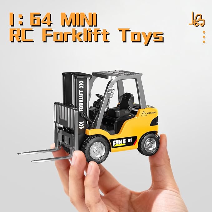 1/64 MINI RC Forklift ToyRemote Control Engineering Truck with Lights &amp Sounds2 in 1 Lift Fork &amp Hook Truck for Adults Boys Kids Age 6-8 8-12 Years Old.