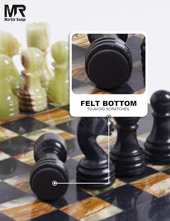 Marble Chess Set for Adults 12 Handmade Black &amp Green Onyx Board Game with 32 Chess Pieces 2 Extra Queens &amp Storage Box Luxury Travel Game Elegant for Home Decor