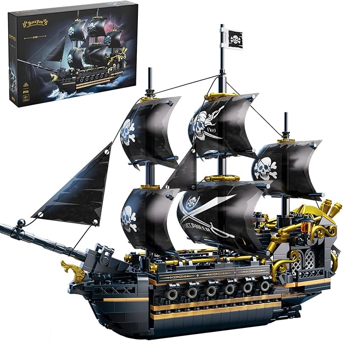 Pirate Ship Building Set for Adults &amp Kids 8-12 Black Pearl Inspired Ship Model Kit with 3-Mast Sails Collectible Pirate Boat for Display Home Office Decor Birthday Easter Gift (801 PCS)
