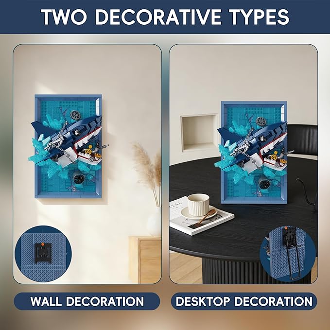 Shark Photo Frame Building Blocks Set 3D Wall Decor Bricks Kit Unique Home Wall Decor or Table DisplayIdeal Gift Toy for Adults &amp Teens.