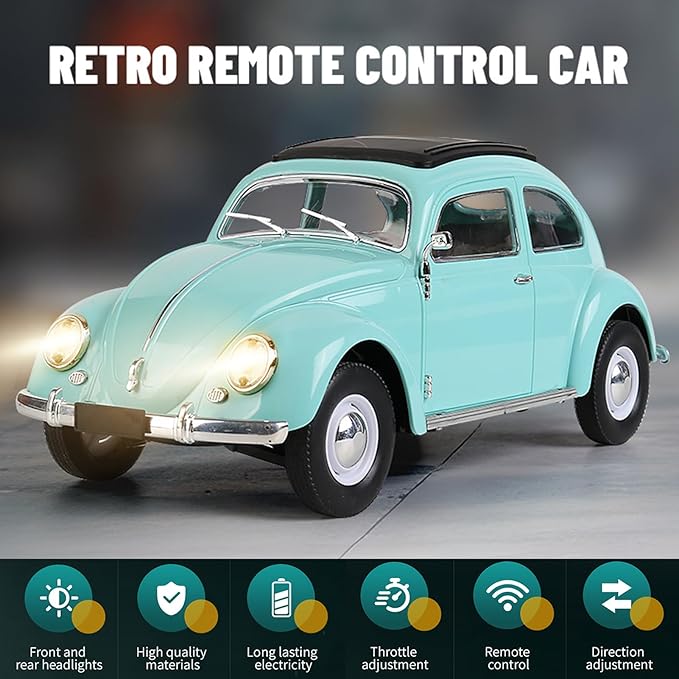 Remote Control Car 1:16 Scale Classic Model Toys Car for Kids 4CH Full Scale Toy Rear Wheel Drive LED High Beam 1950 Model Toys Birthday for Boys Girls