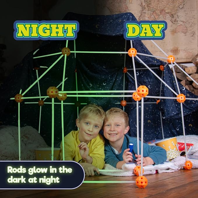 KiddyPlay Mega Forts - 130 Piece Fort Building Kit For Kids - Glow in the Dark DIY Fort Making Kit - Build a Fort Building Kit - STEM Building Toys For Kids
