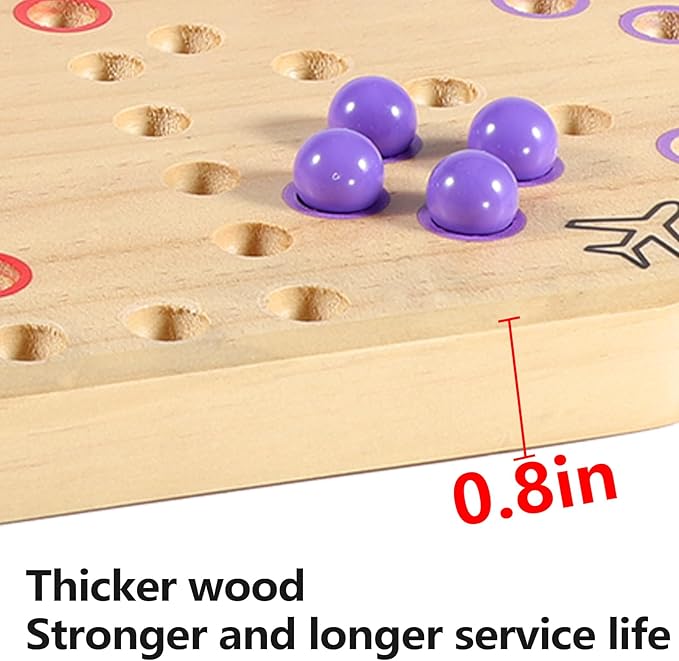 HOROW Wahoo Board Game Wooden Original Board Game Classic 2 Side Painted Fast Track Game for 6 Player and 8 Player with 32 Marbles8 Dices for Family Game Night(8-PlayerLog)