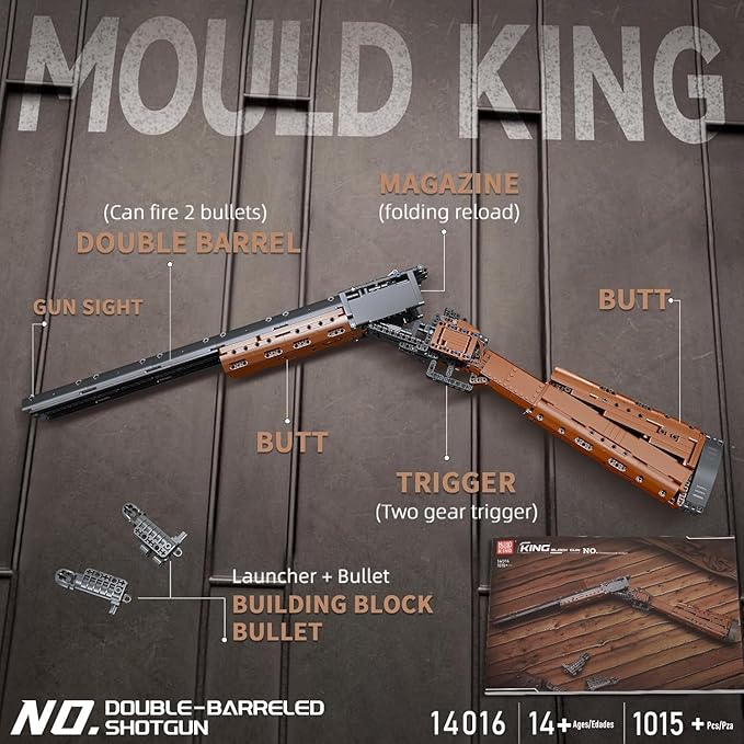 Mould King 14016 Double-barreled Shotgun Building Block 1015 PCS Military Weapon Building Set Simulation Blaster Collectible Gun Model