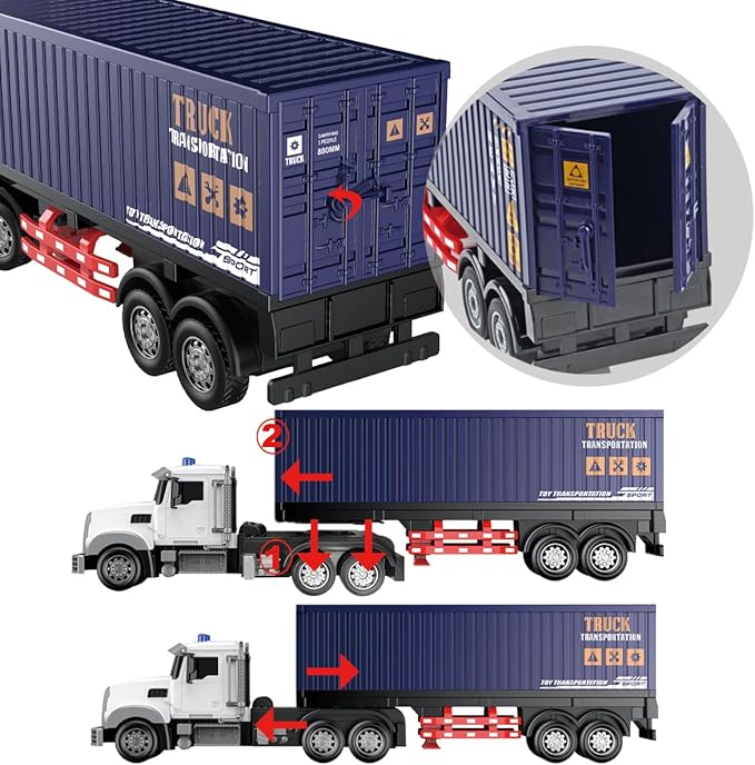 Remote Control Semi Truck with Trailer -24 Inch Semi Truck Toy for Kids1:24 Container Truck with LED Lights &amp Music Great Gift for Boys Girls