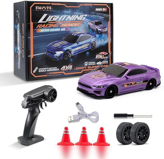 1:43 Scale Mini Racing Drift Car Model2.4GHz Remote Control Car 4WD High Speed Race with LightsRacing TiresRC Toys Hobbyist Gift for Adults Kids Boys Girls (Purple)