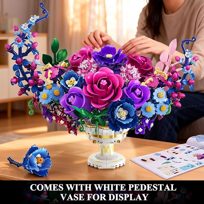 Moon Flower Bouquet Building Set with Lights Valentines Day Flowers Botanicals Building Block Kit 1274 PCS Bonsai Plant Collection Home Decor Gift for Her Adults Women Boys Girls 12+