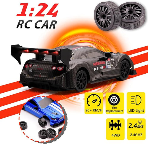 1:24 Scale RC Drift Car4WD 2.4GHz High Speed Racing Hobby Sport Toy Car Vehicle with LED LightsRacing and Drift Wheels for Adult Boys Girls Kids Gift (8601-Black)