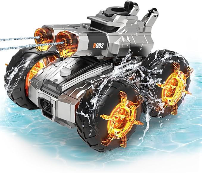 Waterproof Remote Control Car with Water GunRechargeable Amphibious Rc Car BoatsGesture Sensing RC Stunt Cars Drive on WaterOutdoor Indoor Pool Toys for KidsBirthday Gifts for Boys Girls Teens 8+