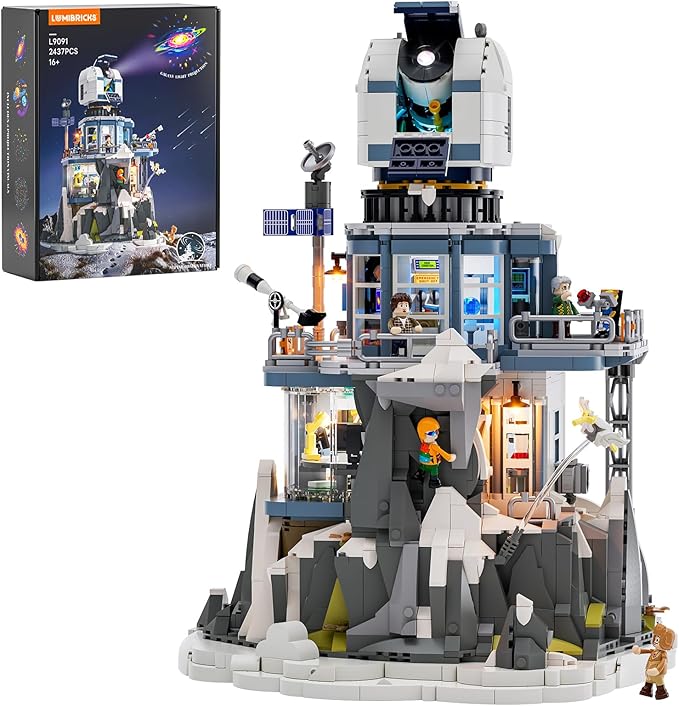 Alpine Observatory Lighting Building-Bricks Set with The Galaxy Projector 2437 Pcs Space Themed Room Decor for Astronomy and Space Lovers