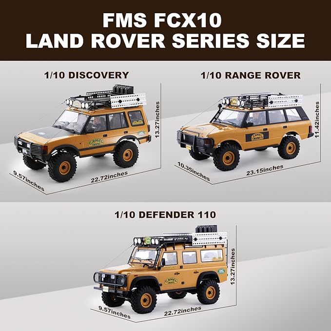 FMS FCX10 1/10 RC Crawler Land Rover Camel Trophy Edition Official Licensed 4WD All Terrain Off-Road RC Truck for Adults High-Detail Scale RC Car with Metal Gears Upgraded Shocks (Discovery)