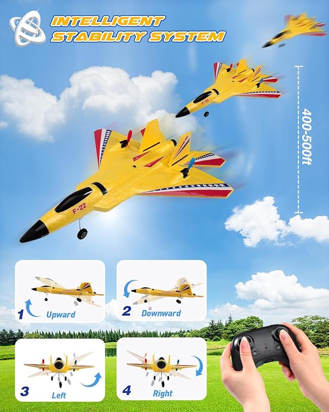 F22 Raptor RC Airplane Durable Foam Remote Control Jet with Gyro &amp LED Lights 2 Rechargeable Batteries 2.4GHz RC Glider Toy Gift for Kids Boys Girls Adults