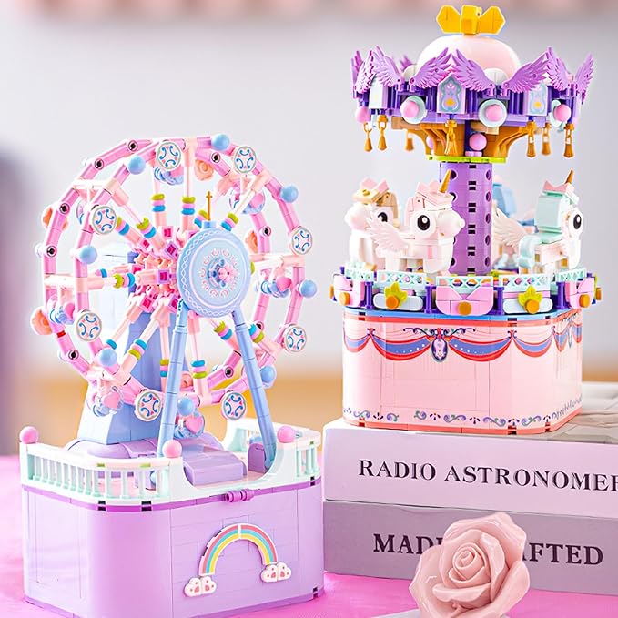 Music Box Building Toys Rotating Ferris Wheel DIY Building Block for Girls and Boys 6-12 Years Old 710 pcs Valentine for Adults and Aged 8 9 10 11 12 Kids