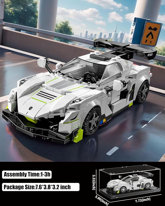 Technic Sports Cars Building Block Set with Display Case Speed Race Car Building Toys Collectible Model Cars for Home Decor Christmas Birthday Gift for Adults and Kids 6 and up (320+pcs)