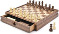 AMEROUS 15 x 15 Wooden Chess &amp Checkers Set with Built-in Storage Drawers/Weighted Chess Pieces / 2 Bonus Extra Queens / 24 Cherkers Pieces/Classic 2in1 Board Games for Kids Adults