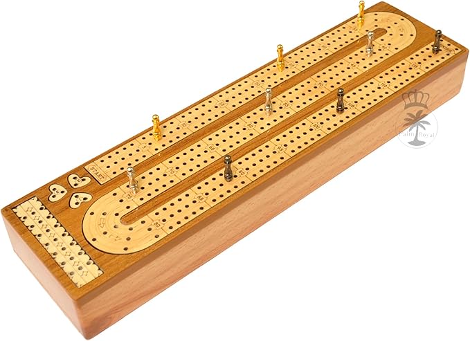PALM ROYAL HANDICRAFTS 3 Track Continuous Cribbage Wooden Cribbage Board Made with Maple Wood/Teak Wood and Storage Available for pegs and Cards Christmas Gift