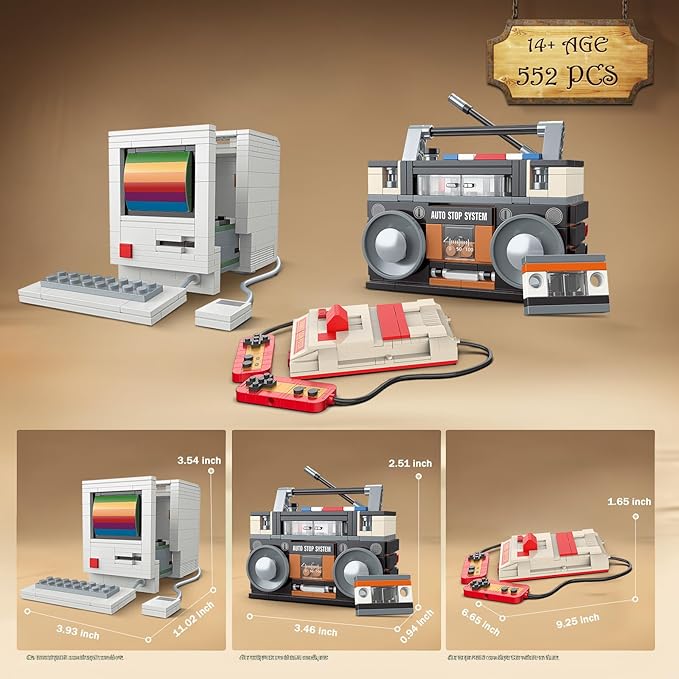 NUTCRACKER Game Console Computer Radio Building Set - Nostalgic 80s Vintage Collectible Model Home Office Decor Retro Toy Building Set Easter Birthday Gifts for Adult Girls Boys 14+ (552 Pieces)
