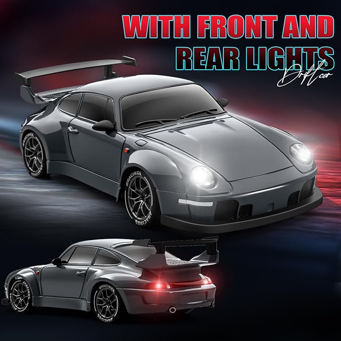 ACAMMZAR RC Drift Car 1:24 Remote Control Car for Kids 20KM/H 4WD High Speed RC Cars with LED Lights Two Batteries Extra Drifting Tires Vehicle for Adults Boys Girls