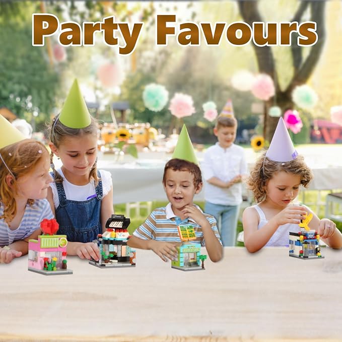 8 in 1 Mini City Street Scene Building Blocks Set - 8 Pack Toy Shops: Beauty Supermarket Music Fruit Bookstore+ (894 PCS) | Gift for Kids 6+ - Birthday|Easter|Holiday