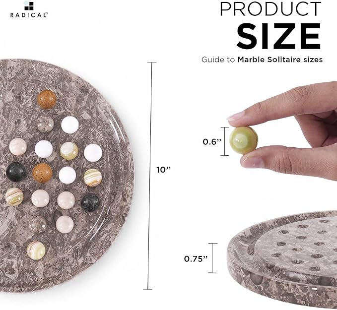 Marble Solitaire Game 10 Inch Oceanic Handmade Peg Solitaire Board Game with Marbles Classic Marble Puzzle Game for Adults Modern Tabletop Brain Teaser