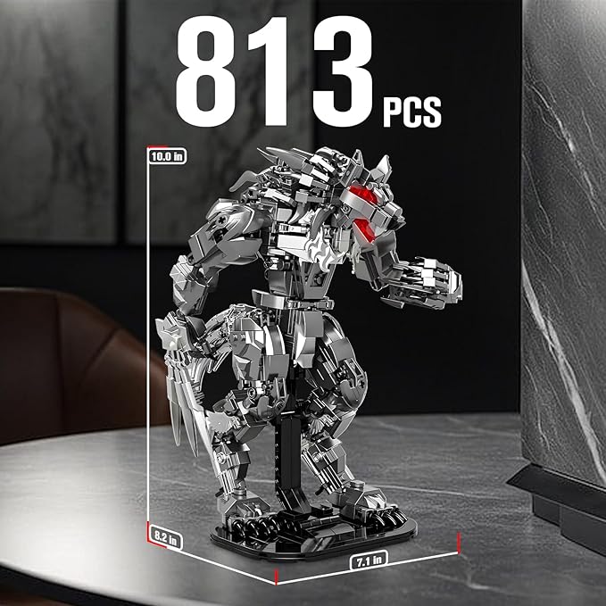 HIGH GODO Werewolf Mech Building Set for Adults Wolf by Night Monster Model Building Blocks Kit with Base for Home Display Creative Christmas Birthday Toys Gifts for Teens 14+ 813 Pieces