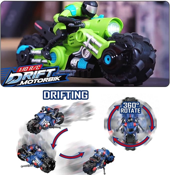 UNIQUE KIDS Remote Control Motorcycles - 360° Spinning Action High-Speed Racing Motorbike with LED Lights for Boys and Girls Green Color