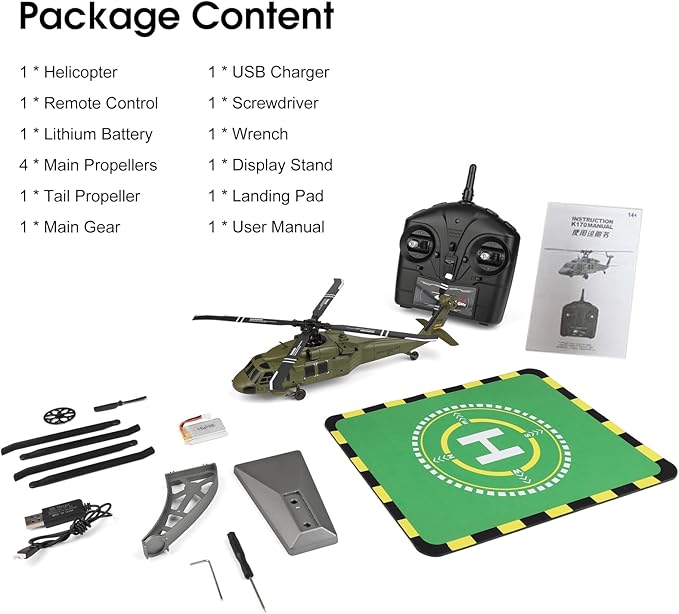 WLtoys K170 RC Helicopter 4CH 2.4GHz Fixed-Wing Aircraft RTF with 6-Axis Gyro One-Key Stunt &amp Altitude Hold Crash-Resistant Outdoor/Indoor Helicopter for Beginner Teens Adults