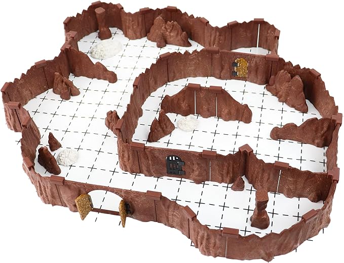Dirt Cheap Dungeons Goblin Cavern Set - 143pc Modular Cave &amp Tunnel Kit - 5.5ft of Linear Walls for 1 Grid TTRPG - D&ampD Pathfinder Daggerheart