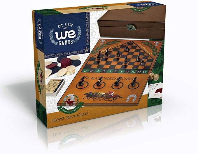 WE Games Derby Horse Race Board Game Set with Metal Game Pieces and Wooden Keepsake Storage Box Family Game Night Board Games for Adults and Family Birthday Gifts Home Decor Living Room Decor